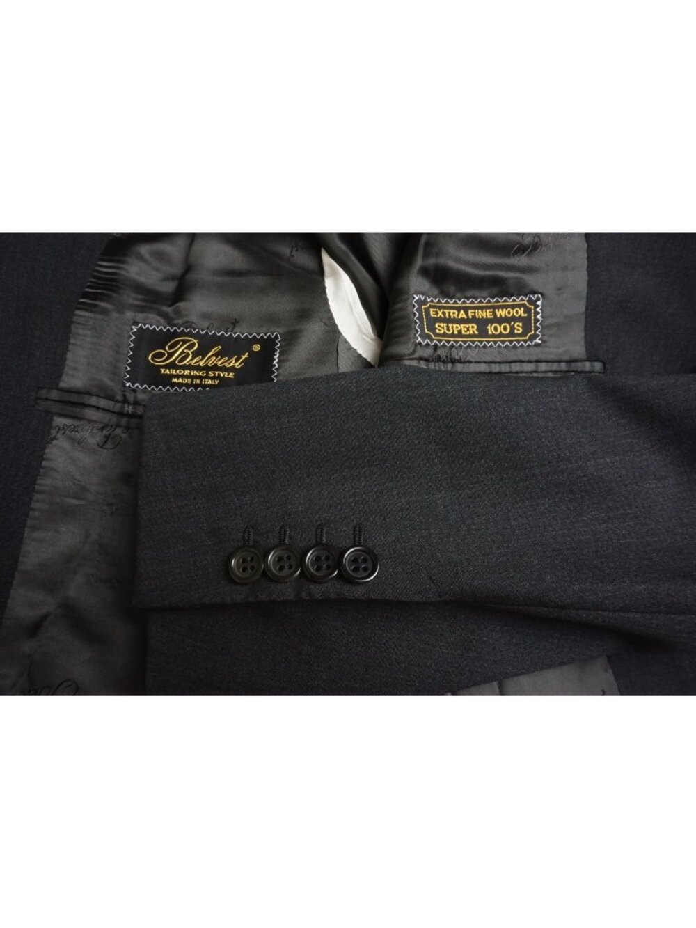 Belvest Solid Gray S100s Wool 2 Pc Suit Jacket Pants Sz 40R Brand New